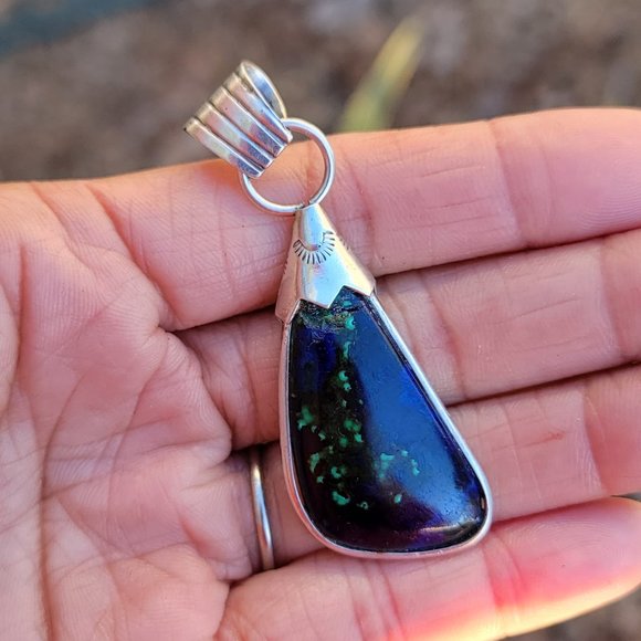 Amazing large azurmalachite Native American handmade 925 sterling silver pendant - Picture 7 of 16